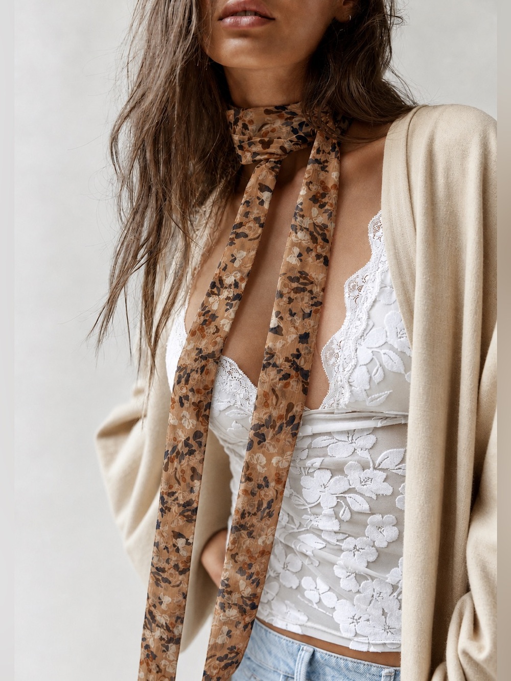 Silk Long Skinny Floral Scarf Trending Free People Style